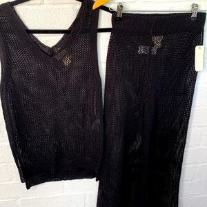 Artelier Nicole Miller Black Crochet Swim Cover Up Combo Pants & Tank Set sz S